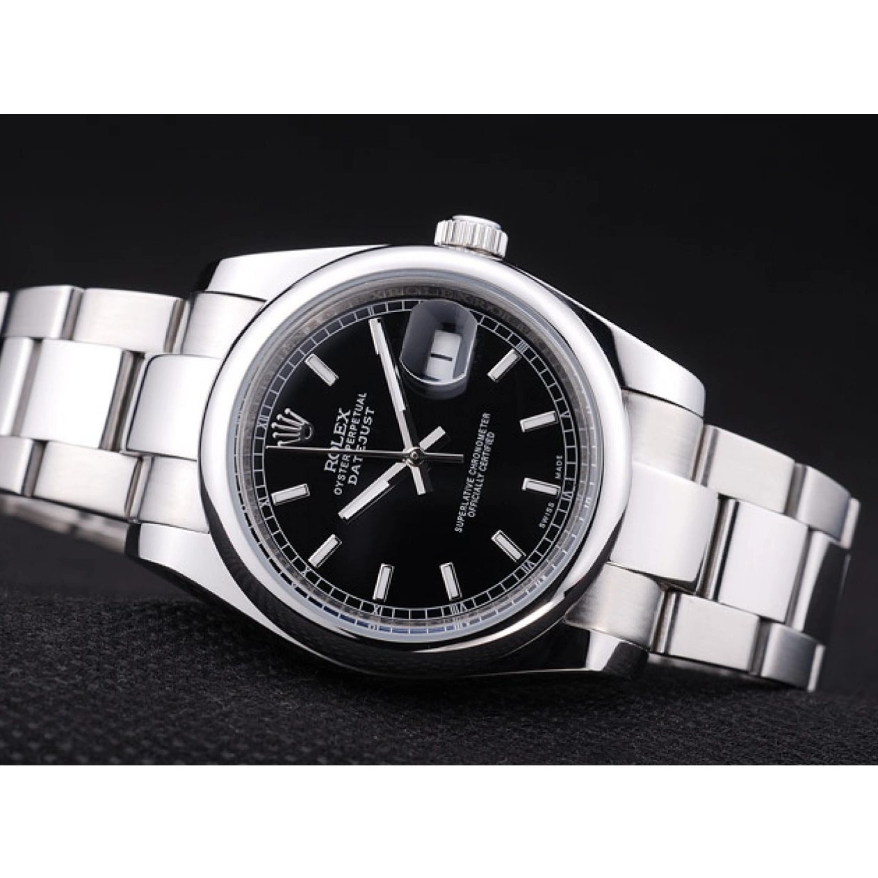 Rolex aaa copy Datejust Black Dial Silver Bezel Polished Rolex 7467 0519